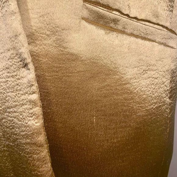 Cinq a Sept Satin Kylie Blazer Size 2 Small Metallic Gold Notched Lapel - Picture 4 of 12